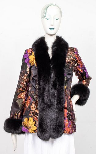 Adrienne Landau Fox Fur & Embroidered Silk Jacket