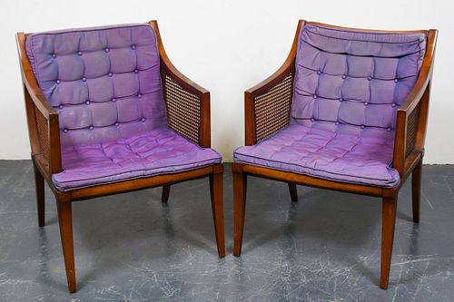 Mid-Century Modern Caned Armchairs, Pair