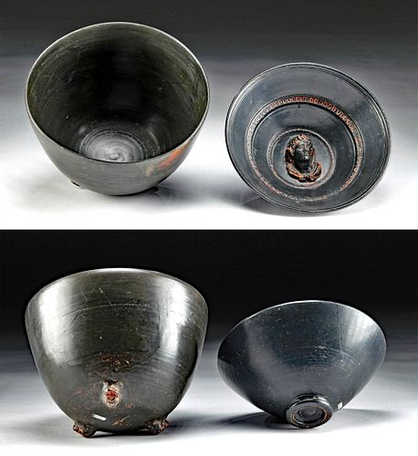Hellenistic Black-Glazed Cups, Dionysos & Theater Masks