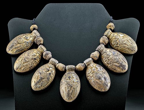 9th C. Viking Gilded Silver Borre-Style Pendants, Beads