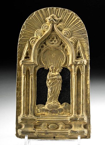 19th C. European Brass Madonna & Child Relief Shrine