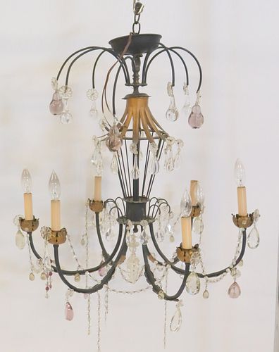 Midcentury Patinated & Gilt Tole Chandelier.