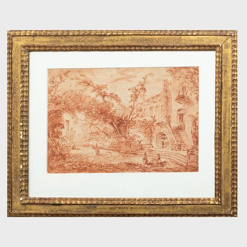 Circle of Jean-HonorÃ© Fragonard (1732-1806): Italian Landscape with Figures on a Terrace