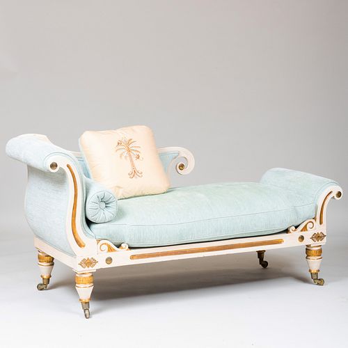 Regency Gilt-Metal-Mounted Painted and Parcel-Gilt Chaise Lounge