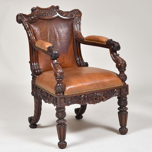 Impressive George IV Carved Rosewood Library Armchair, Attributed to Gillows & Co. Lancaster