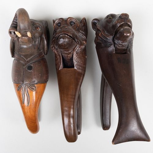 Three Carved and Stained Wood Animal Form Nutcrackers