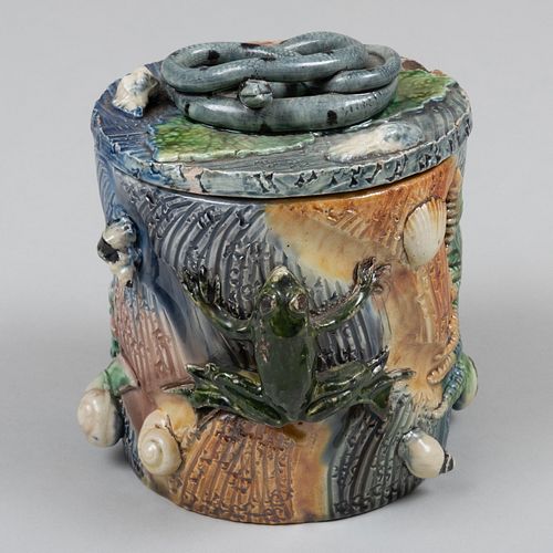 Continental Palissy Style Majolica Trompe L'Oeil Covered Jar