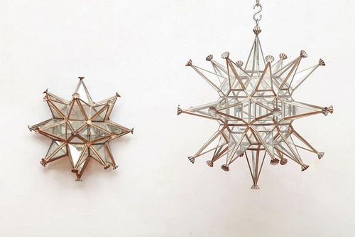 MEXICAN METAL AND GLASS STAR-FORM LANTERN