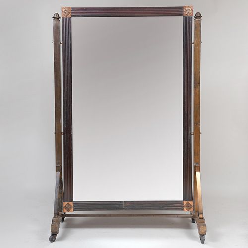 English Brass and Metal Cheval Mirror