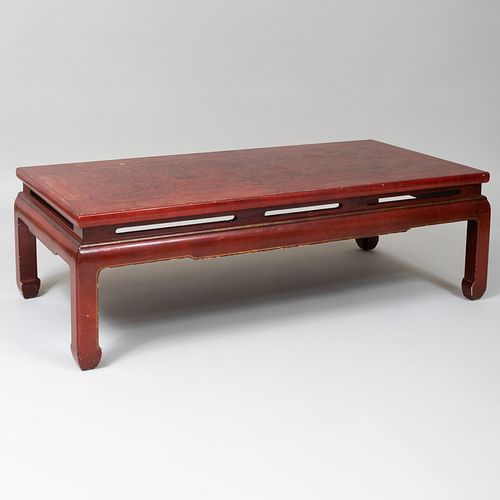 Chinese Scarlet Lacquer and Parcel-Gilt Panel Mounted as a Low Table
