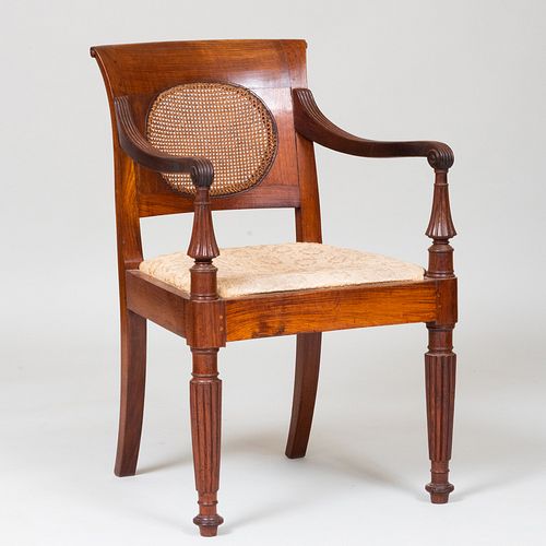 Anglo Indian Teak and Caned Armchair