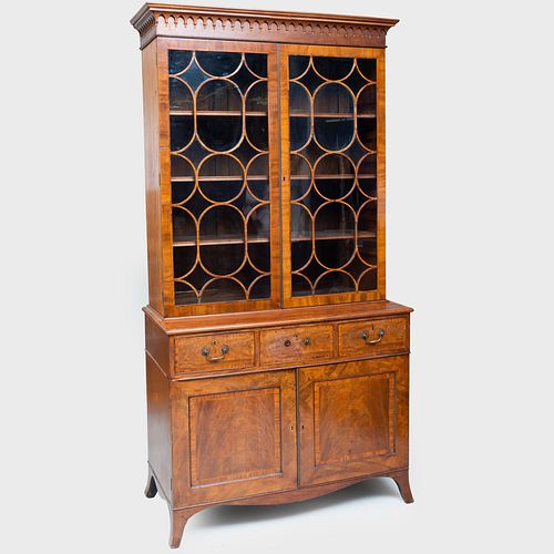 George III Inlaid Mahogany Bookcase Cabinet
