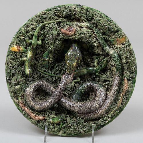 Jose a Cunha Palissy Style Majolica Snake Plate