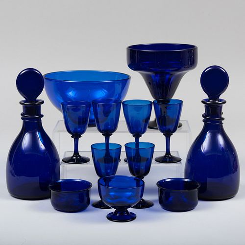 Group of Blue Bristol Glass Tablewares