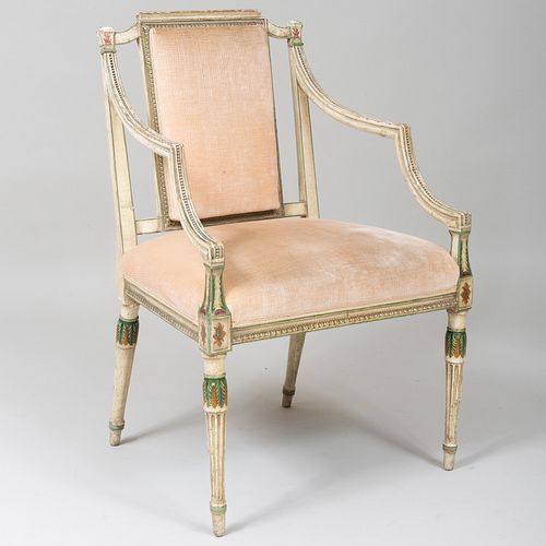 George III Cream and Polychrome Painted Armchair