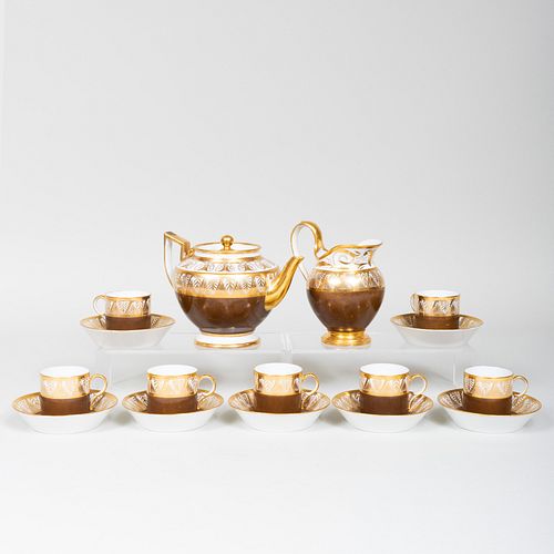 French Halley Brown Ground Porcelain Tea Service