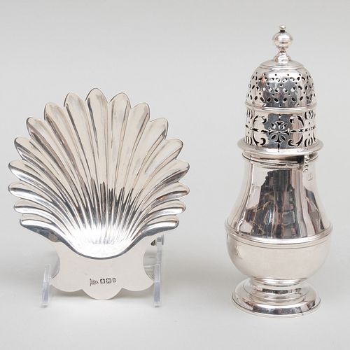 Queen Anne Silver Caster and a Victorian Shell Form Dish