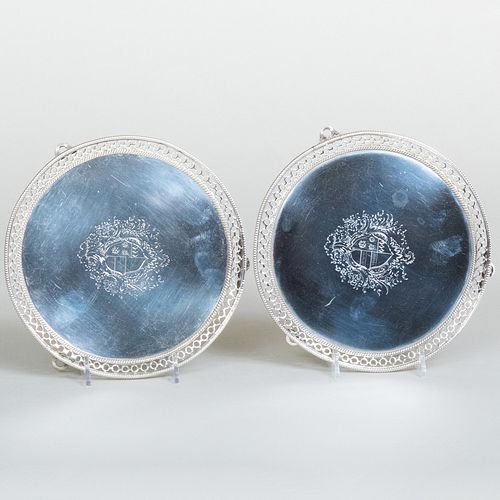 Pair of George III Silver Reticulated Armorial Waiters 