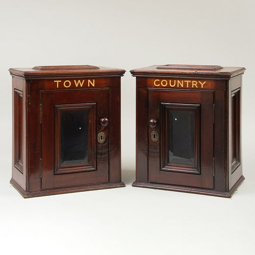 Two Victorian Mahogany Country House Post Boxes 'Town' and 'Country'