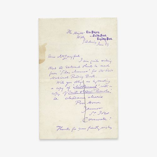 [Literature] Eliot, George (Mary Ann Evans), Autograph Letter, signed