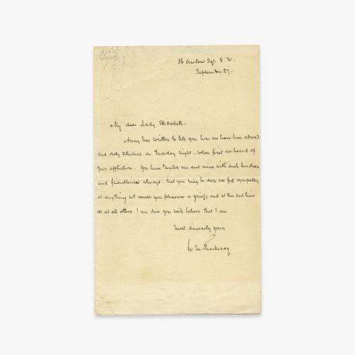 [Literature] Thackeray, William Makepeace, Autograph Letter, signed