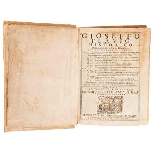 Flavio, Gioseffo. Historico delle Antichitá, e Guerre Giudaiche. Venetia: per Gio Giacomo Herz, 1671. 19 grabados.