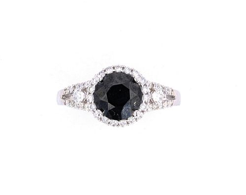 Natural Black/ White Diamond & 14k Gold Ring