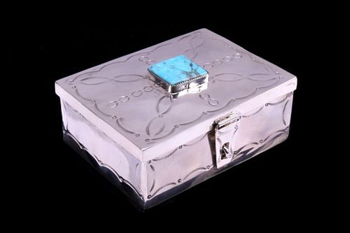 Navajo CJ Butler Fox Turquoise Sterling Silver Box