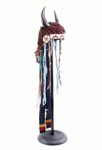 Blackfoot Buffalo Horn & Hide Beaded Headdress