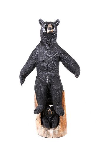 Large Montana Chainsaw Carved Black Bear Statue