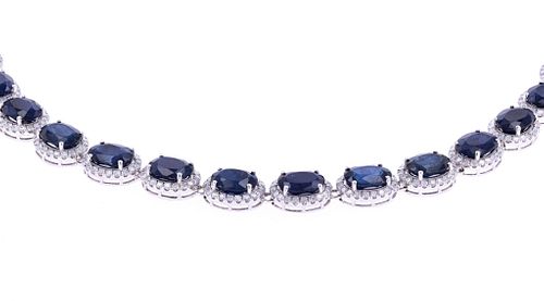 Luxury Blue Sapphire & Diamond 14K Gold Necklace