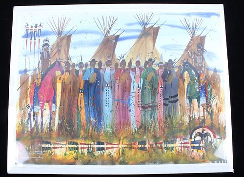 Original Watercolor By Crow Native Leland Stewart