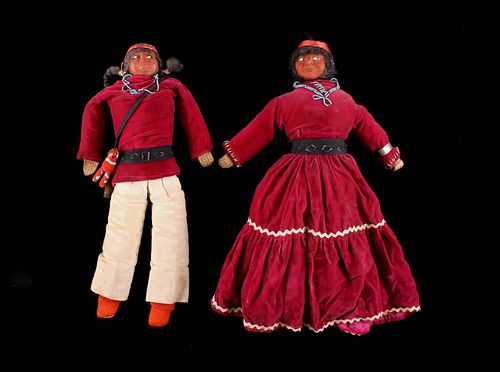 1950's Navajo Beaded Male & Female Skookum Dolls