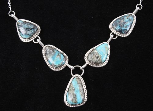 Navajo Stormy Mountain Turquoise Pendant Necklace