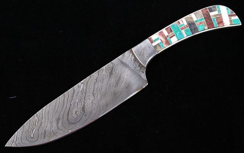 Navajo Wilson Dawes Multi-Stone Damascus Knife