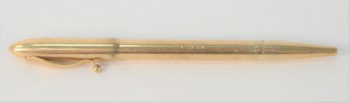 Tiffany & Company 14 Karat Gold Pen and Lead Pencil, monogrammed, total weight 29.8 grams, cap alone 5.3 grams.