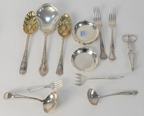 Sterling Silver Lot of Serving Pieces, to include pair of early English berry spoons and coasters, 25.9 t.oz. Provenance: The Estate of Alina Roisen, 