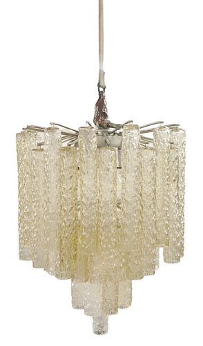 Venini Murano Four-Tier Hanging Light, having eight bulbs, along with tubular glass hanging prisms, height 24 inches. Provenance: The Estate of Alina 