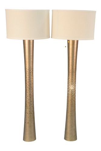 Pair of Contemporary Floor Lamps, having light-up shaft, height 69 inches, each retails for $1,145.