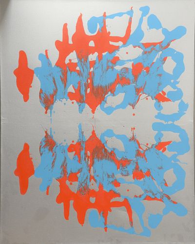 Tao Rey (Argentinian, b. 1978), untitled, (ROR. 143-43 silver), 2008 one-shot letter enamel on canvas, signed and dated on the stretcher bar, retails 