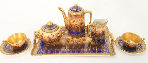 Eight Piece Group of Royal Vienna Tea Set, to include a serving tray; two cups; two saucers; one sugar; one creamer; along with a teapot, each marked 