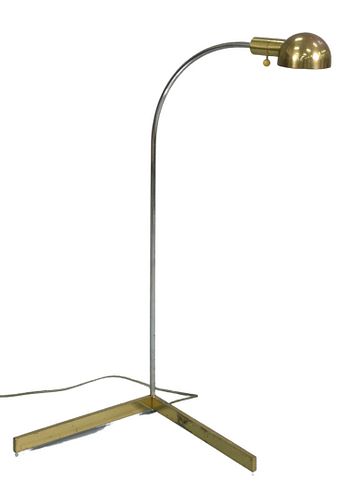 Cedric Hartman Brass and Chrome Floor Lamp, marked with impressed H on bottom, height 37 1/2 inches. Provenance: The Estate of Gloria Schiff, 630 Park