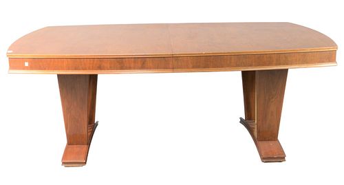 Hans Weiss Harvey Probber Dining Table, on double pedestal base, along with three 23 1/2 inch leaves, height 30 inches, top 46" x 78", open: 46" x 148