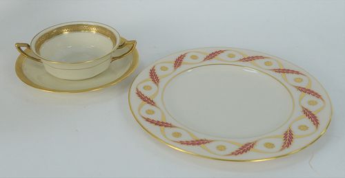 Thirty-three piece Group of Porcelain, to include a set of twelve plates with heavy gilt rosettes, Rosenthal Ivory Premier, ten soup bowls with underp