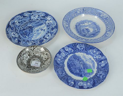 Group of Four Transferware Plates, to include three Staffordshire pieces, each marked on the underside, along with one brown plate with an eagle and s