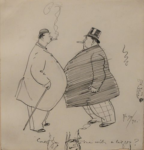 Philip William May (1864 - 1903), two large figures smoking cigars, pen and ink on paper, 
signed: Phil. May 92, Leonard Clayton, New York label verso
