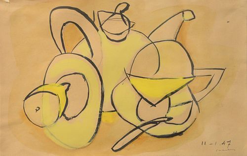 Roger Chastel (French, 1897 - 1981), untitled, 1947, gouache and ink was on paper; signed and dated lower left: 11-1-47/Chastel, 9 1/4" x 14 1/2".