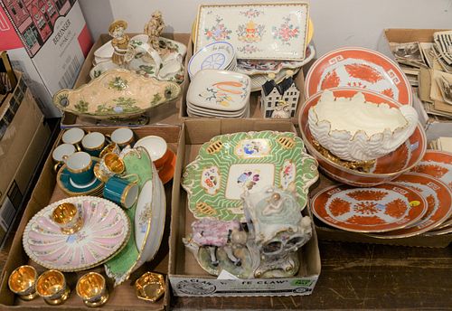 Five Tray Lots of Porcelain, to include German porcelain figural group; 12 Glidden Circus plates; Capodimonte bell; Au Petit Marin saucers, Decor Main
