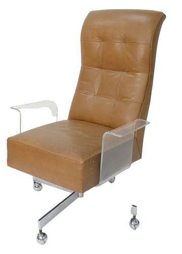 Vladimir Kagan executive desk chair, sculpted Lucite, leather and chrome, height 44 inches, length 31 inches, width 30 inches. Provenance: The Estate 