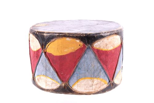 Cochiti Polychrome Painted Wood & Rawhide Drum